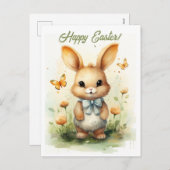 かわいいイースターバニーフロリック:黄色の牧草地魔法 シーズンポストカード (正面/裏面)