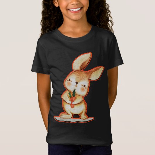 かわいいイースターバニーブラックガールズTシャツ Tシャツ (正面)