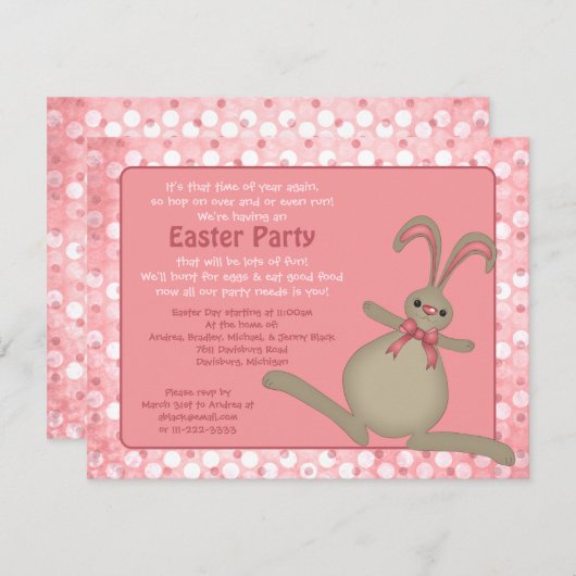 かわいいイースターバニーラビットイースターパーティの招待状 招待状 (正面/裏面)