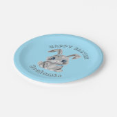 かわいいイースターバニーラビットボーイズ名ブルー ペーパープレート (アングル)