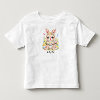 かわいいイースターバニー卵と花を持って トドラーTシャツ