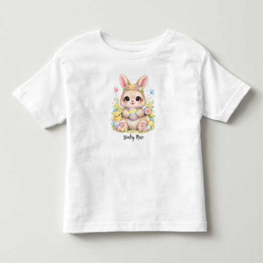 かわいいイースターバニー卵と花を持って トドラーTシャツ (正面)