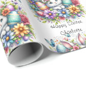 かわいいイースターバニー子供の名前または誕生日を追加 ラッピングペーパー (ロールコーナー)