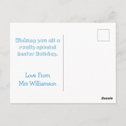 かわいいイースターバニー幼稚園の先生ブルーボーイズ ポストカード (裏面)