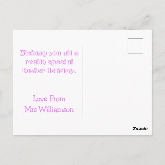 かわいいイースターバニー幼稚園先生ガーリーピンク ポストカード (裏面)