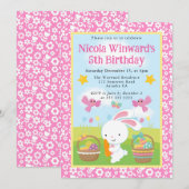 かわいいイースターバニー春の子供の誕生日 招待状 (正面/裏面)
