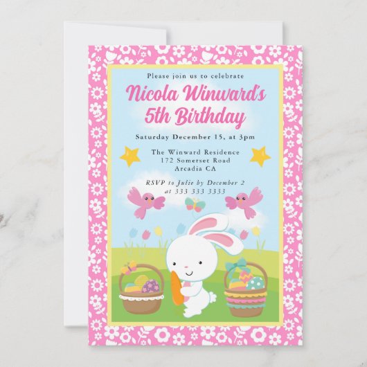 かわいいイースターバニー春の子供の誕生日 招待状 (正面)