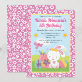かわいいイースターバニー春の子供の誕生日 招待状 (正面/裏面)