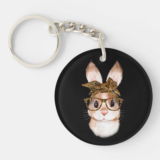 かわいいイースターバニー母イースターヒョウ年のR キーホルダー (正面)