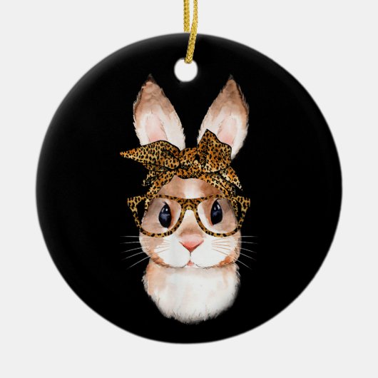 かわいいイースターバニー母イースターヒョウ年のR セラミックオーナメント (正面)