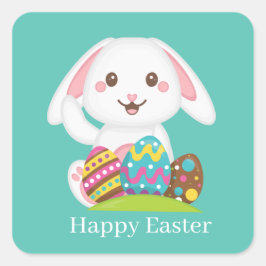 かわいいイースターバニー追加文字スクエアステッカー スクエアシール