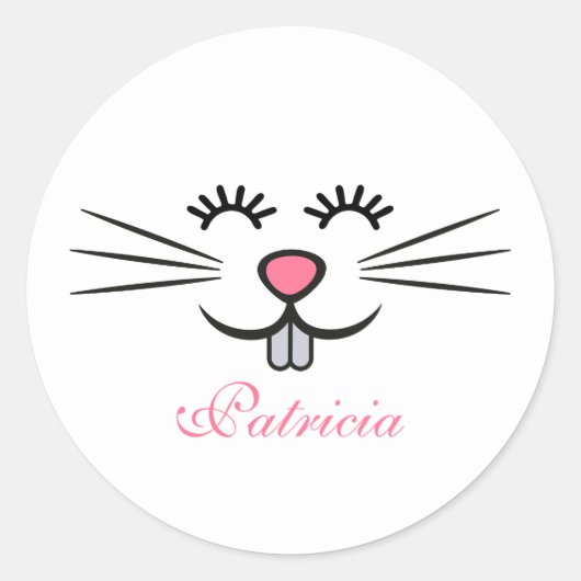 かわいいイースターバニー顔追加の名前 ラウンドシール (正面)