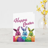 かわいいイースターバニー カード (黄色い花)
