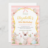 かわいいイースターバニー ピンクの誕生日 招待状 (正面/裏面)