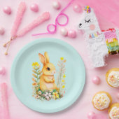 かわいいイースターバニー&フラワーオンライトブルー ペーパープレート (パーティー)