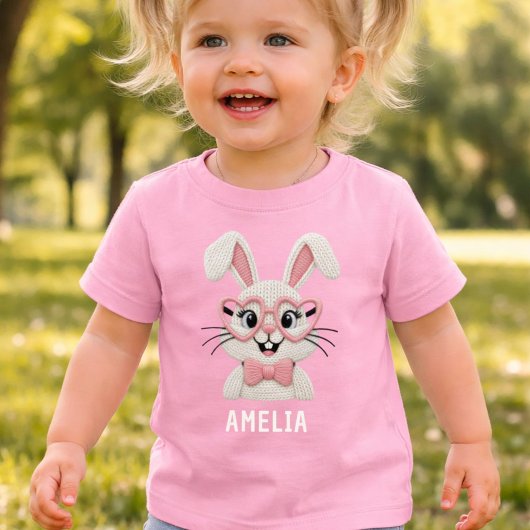 かわいいイースターバニー メガネ付き ベビーTシャツ