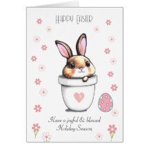 かわいいイースターバニー、卵&ピンクの花