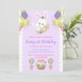 かわいいイースターバニー 卵 花 誕生日パーティー 招待状 (スタンド正面)