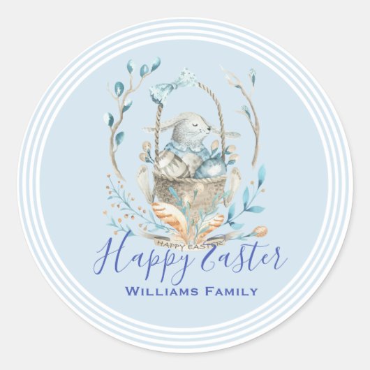 かわいいイースターバニー&春の花バスケット ラウンドシール (正面)