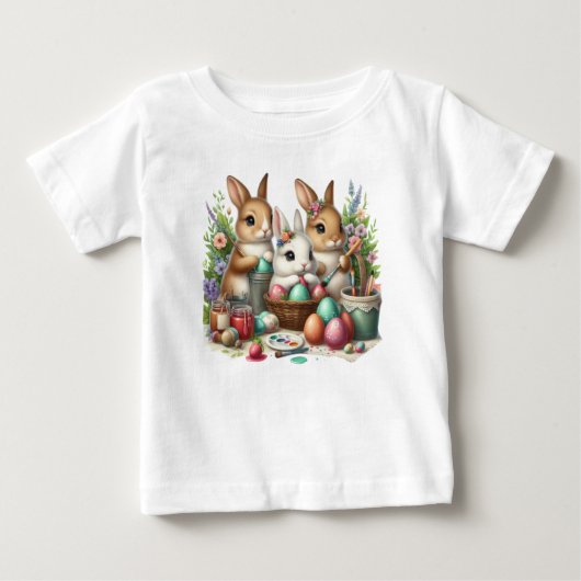 かわいいイースターバニー/春絵を描パーティー ベビーTシャツ (正面)