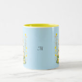 かわいいイースターバニー 花とモノグラム ツートーンマグカップ (中央)