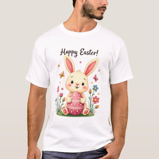 かわいいイースターバニーTシャツ – 春卵デザイン Tシャツ (正面)