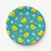 かわいいイースターパターンチキンエッグティール(緑がかった色)色おもしろい ペーパープレート (正面)