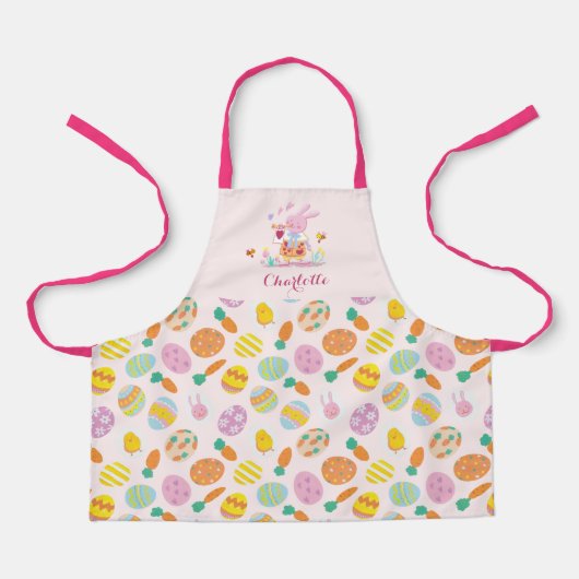 かわいいイースターピンクのバニーガーデンの卵パターンの子供 エプロン (正面)