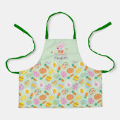 かわいいイースターピンクバニーガーデン卵狩りキッズグリーン エプロン (正面)