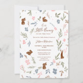 かわいいイースターフローラウサギ小さなバニー赤ちゃんシャワー 招待状 (正面)