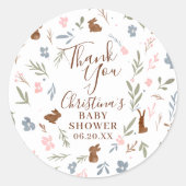 かわいいイースターフローラウサギ小さなバ感謝していニーユー ラウンドシール (正面)