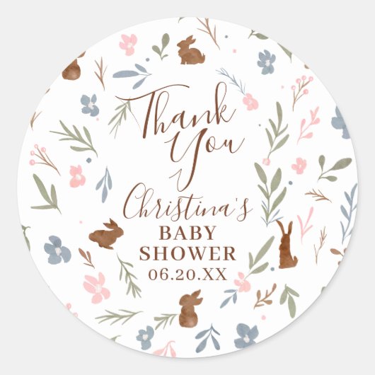 かわいいイースターフローラウサギ小さなバ感謝していニーユー ラウンドシール (正面)