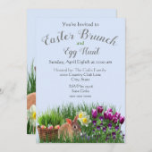 かわいいイースターブランチと卵の狩り家族 招待状 (正面/裏面)