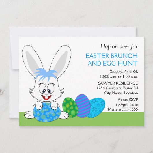 かわいいイースターブランチのバニーとエッグパーティー 招待状 (正面)