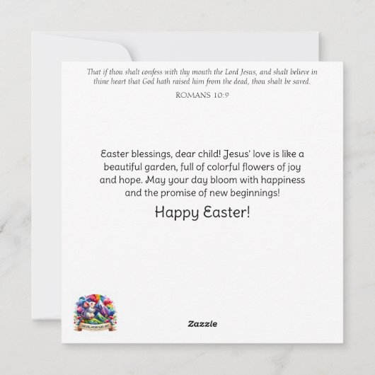 かわいいイースターマウスと卵を持つフローラファンタジー シーズンカード (裏面)