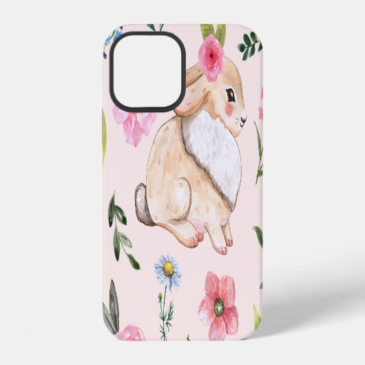 かわいいイースターラビットの花柄 iPhoneケース (裏面)