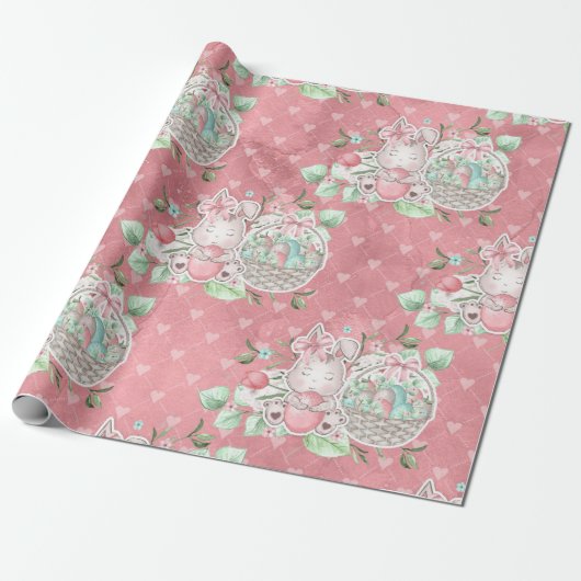 かわいいイースターラブバニー ラッピングペーパー (アンロールド)