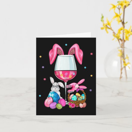 かわいいイースターワインglesバニー耳の女性私を飲む カード (黄色い花)