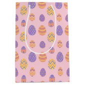 かわいいイースター卵パターンカラフル春ピンク ミディアムペーパーバッグ (正面)