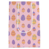 かわいいイースター卵パターンカラフル春ピンク ミディアムペーパーバッグ (裏面)