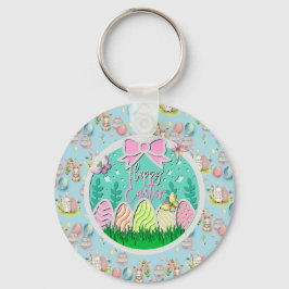 かわいいイースター卵狩りと蝶カラフル類 キーホルダー