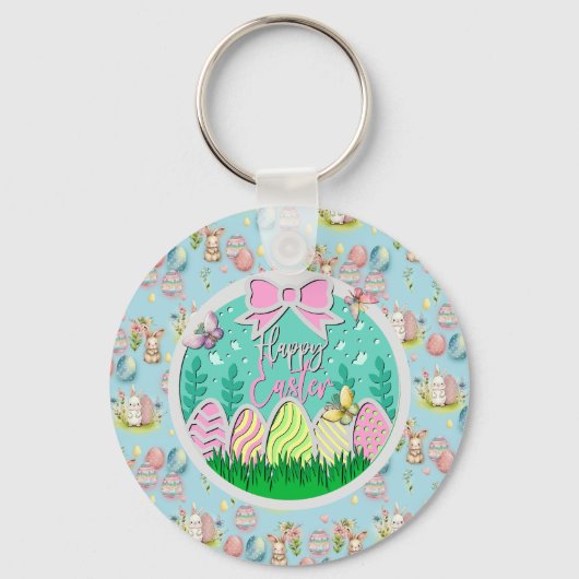 かわいいイースター卵狩りと蝶カラフル類 キーホルダー (正面)