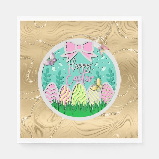 かわいいイースター卵狩りと蝶カラフル類 スタンダードランチョンナプキン (正面)