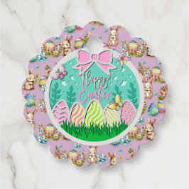 かわいいイースター卵狩りと蝶カラフル類 フェイバータグ