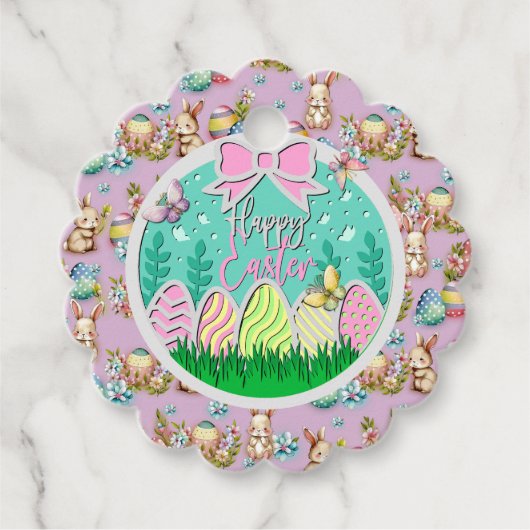 かわいいイースター卵狩りと蝶カラフル類 フェイバータグ (正面)