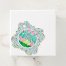 かわいいイースター卵狩りと蝶カラフル類 フェイバータグ