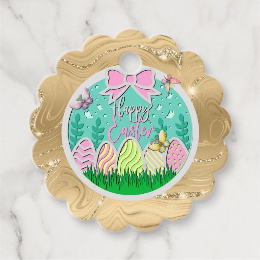 かわいいイースター卵狩りと蝶カラフル類 フェイバータグ (正面)