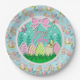 かわいいイースター卵狩りと蝶カラフル類 ペーパープレート