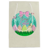 かわいいイースター卵狩りと蝶カラフル類 ミディアムペーパーバッグ (正面)