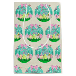 かわいいイースター卵狩りと蝶カラフル類 ミディアムペーパーバッグ